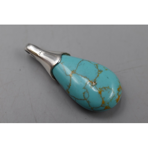 268 - Sterling Silver Tear Drop Turquoise Pendant 5cm Long