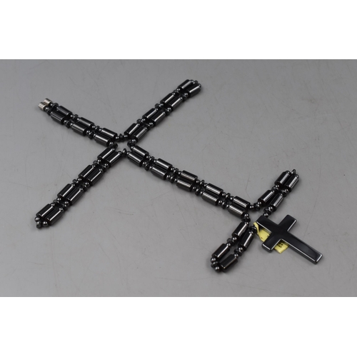 270 - Magnetic Holy Cross Necklace Hematite With Tag