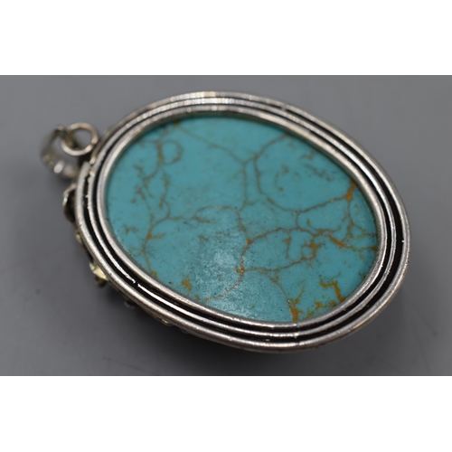 272 - Sterling Silver Turquoise Oval Pendant 6cm Long Approx