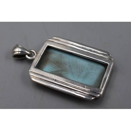 273 - Sterling Silver Turquoise Deco Style Pendant 5cm Long Approx