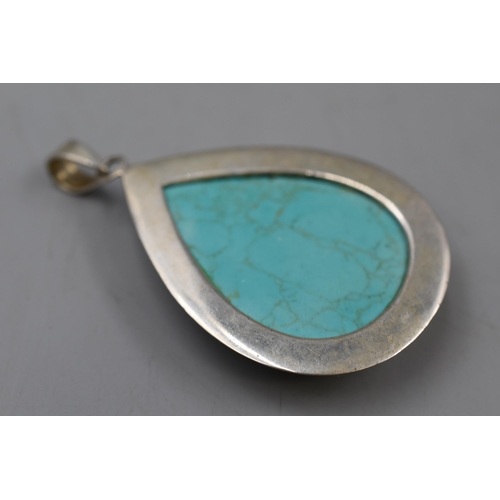 277 - Sterling Silver Turquoise Drop Pendant 7cm Long Approx