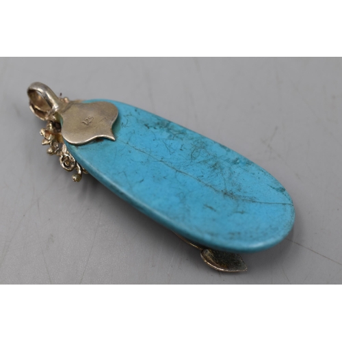 278 - Sterling Silver Turquoise Pendant 6cm Long Approx