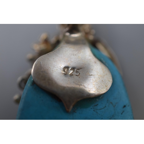 278 - Sterling Silver Turquoise Pendant 6cm Long Approx