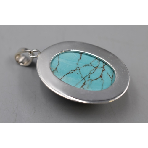 279 - Sterling Silver Turquoise Oval Pendant 6cm Long