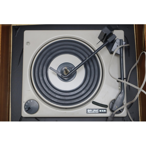 450 - Mid Century BSR Record Deck Mounted in Teak Storage Cabinet