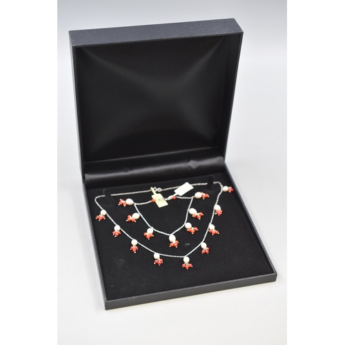 280 - Sterling Silver Pearl Necklace and Bracelet Set New with Tag in Presentation Box