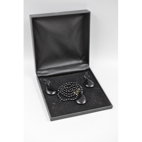 281 - Jet Black Sterling Silver Earring and Necklace Set With Tag in Presentation Box