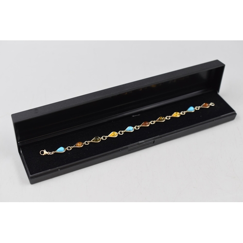 288 - Silver 925 Amber and Turquoised Stone Bracelet complete with Presentation Box