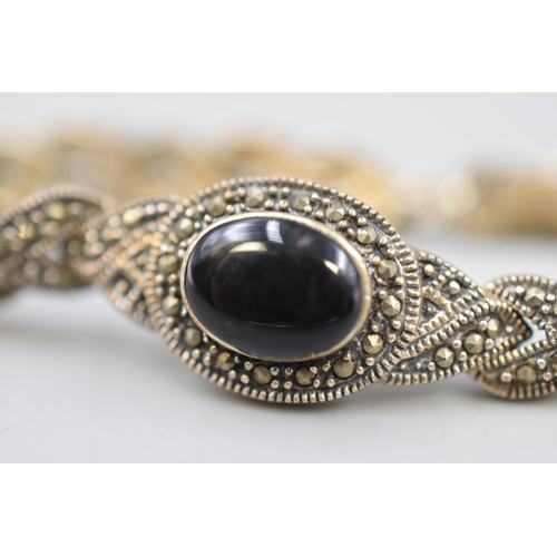 293 - Vintage Silver 925 Marcasite Black Stoned Bracelet Complete with Display Box