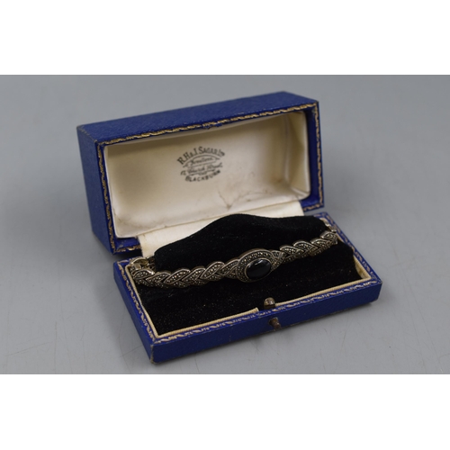 293 - Vintage Silver 925 Marcasite Black Stoned Bracelet Complete with Display Box