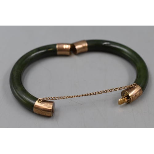 297 - Jade Hinged Bracelet with Safety Chain