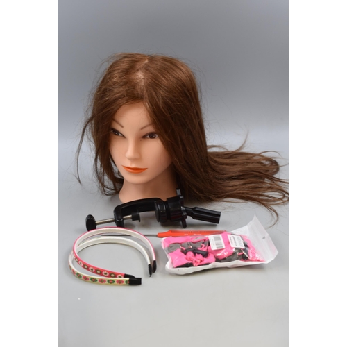 467 - Cosmetology Mannequin Head and ' Lets Make Up ' Book and Laroc Makeup Box With Key and Some Costume ... 