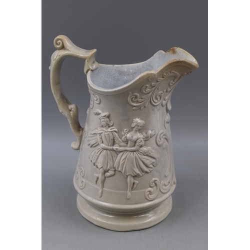 318 - Antique Scottish Salt Glazed Parian Water Pitcher depicting a Dancing Couple 9