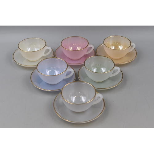 322 - Set of Vintage Arcopal (France) Opalescent Cups and Saucers (6) in the 'Harlequin' Design.