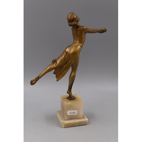 336 - Antique Art Nouveau Spelter Dancer Figurine on Marble Plinth 11