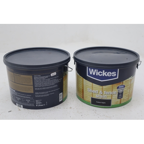 657 - Two 9ltr Tubs of Wickes Arabian Nights Shed and Fence Stain seem to be unused