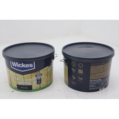 657 - Two 9ltr Tubs of Wickes Arabian Nights Shed and Fence Stain seem to be unused