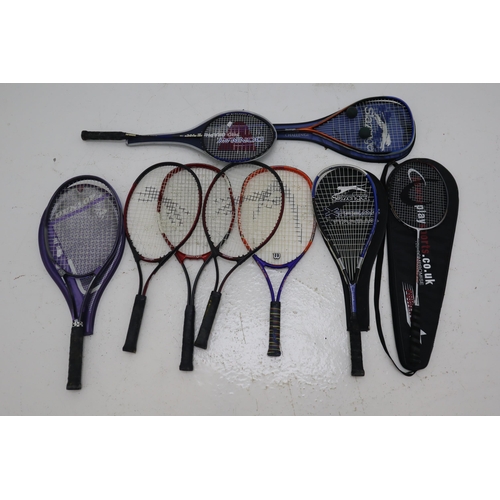 658 - A Selection of Nine Sports Racquets, Includes Badminton, Squash and Tennis.