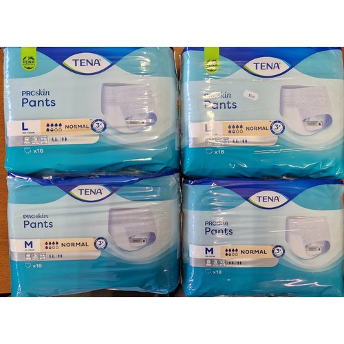 665 - Four Packs of 18 Tena ProSkin Pants. 2 Medium and 2 Large