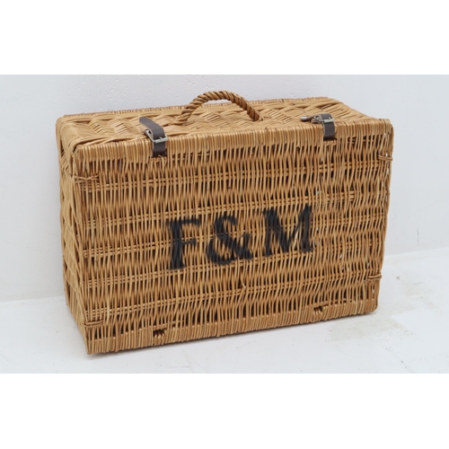 675 - Fortnum and Mason Rattan Basket with Leather Fasteners (52cm x 34cm x 22cm)