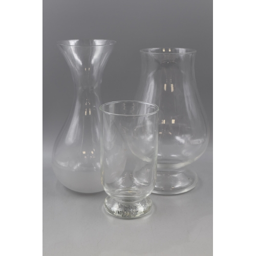 679 - Collection of Three Glass Vases of Various Design Tallest approx 12