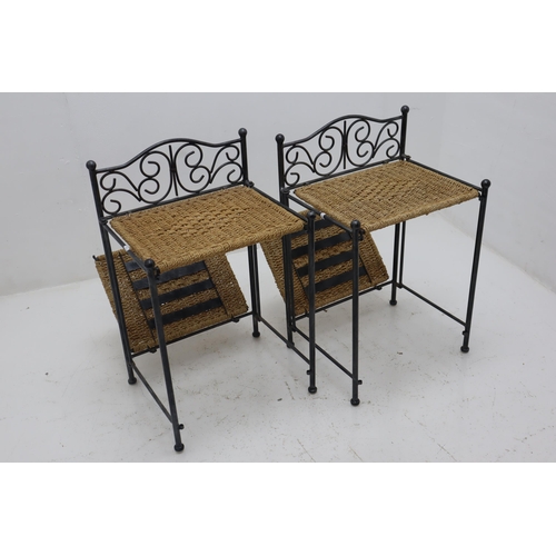 615 - Pair of Folding Metal Framed Rattan Shelving Units