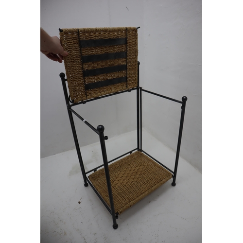 615 - Pair of Folding Metal Framed Rattan Shelving Units