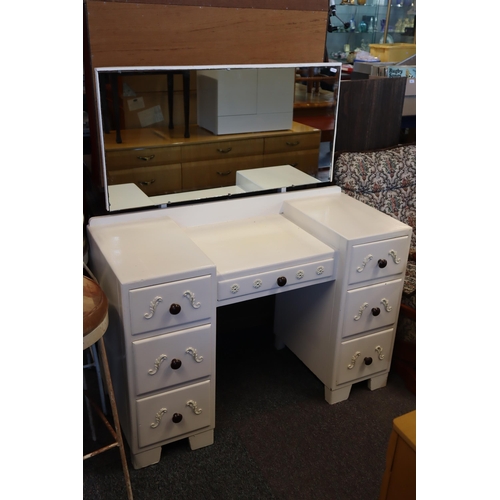 616 - Vintage Seven Drawer vanity Unit with Mirror Decorated with hand carved Flowers and leaves finished ... 