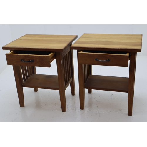 626 - Matching Pair of Sturdy Solid Oak one Drawer one Shelf mission Side Tables approx 24