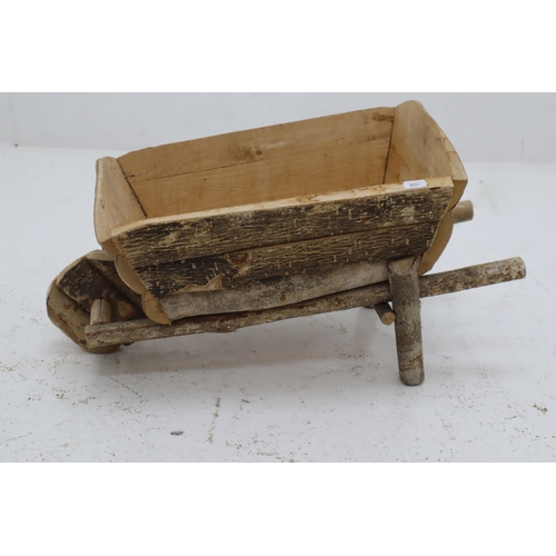 635 - Two Rustic Wooden Wheelbarrow Planters (52cm x 24cm)