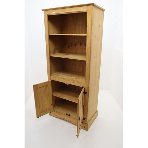 628 - A Rustic Wooden Shelving Unit, With Three Shelves Over One 2 Door Cupboard. Approx 17.5