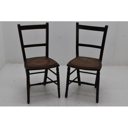 642 - Pair of Antique Chairs Rush Seated But Covered With Decorated Board