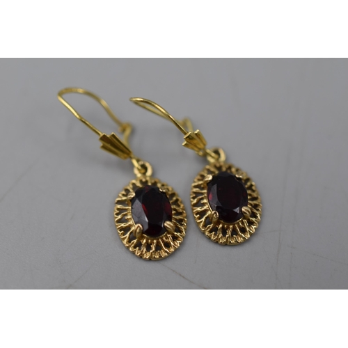 3 - Pair of Hallmarked Gold 9ct (375) Ruby Stoned Earrings Complete with Presentation Box