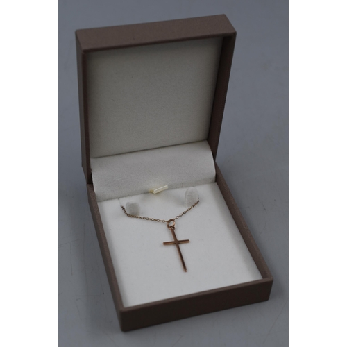 8 - Gold 9ct Cross Pendant Necklace Complete with Presentation Box