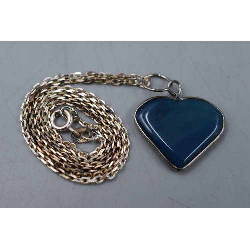 11 - Sterling Silver necklace with Blue Heart Stoned Pendant