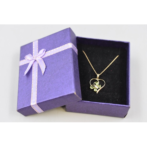 12 - Hallmarked 9ct (375) Gold Heart and Gemstone encrusted Pendant Necklace Complete with Presentation B... 