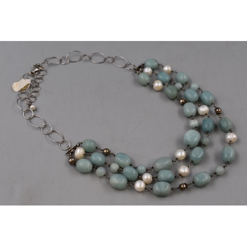 14 - Sterling Silver Blue Stone and Pearl Necklace