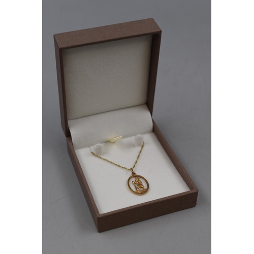 15 - Hallmarked Sheffield Gold 375 (9ct) St Christopher Pendant and Chain Complete with Presentation Box