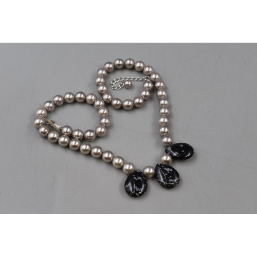 21 - Sterling Silver Pearl and 3 Pendant Necklace