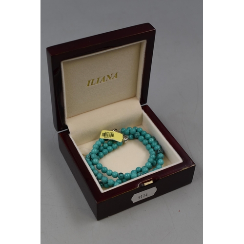 31 - Sterling Silver 3 String Turquoise Bracelet New With Tag In Lovely Presentation Box