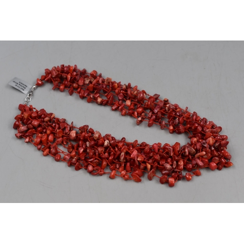 55 - Sterling Silver Red Coral Necklace With Tag in Presentation Box