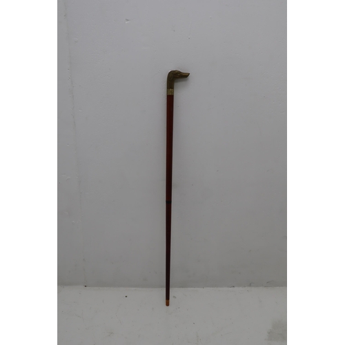 301 - Wooden Walking Cane With Brass Dog Head approx 35