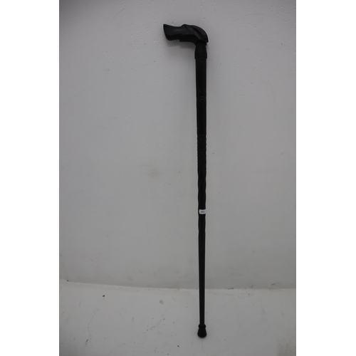 302 - Vintage Hand Carved Ebony Walking Stick with Dogs Head Handle (86cm)