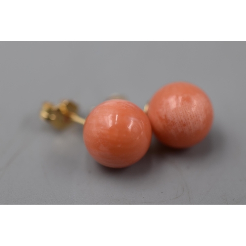 74 - Pair of Gold 750 (18ct) Coral Stoned Earrings Complete with Presentation Case