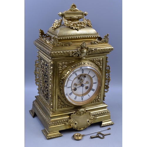 315 - LARGE Antique 1900's Heavy Ornate Solid Brass Mantle Clock with a S. Marti & Cie (Medaille de Bronze... 