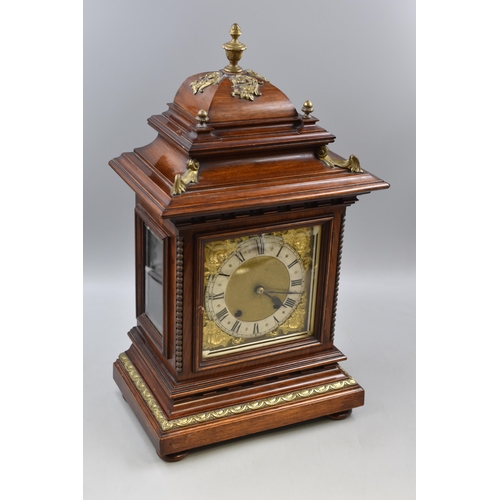 316 - LARGE Antique Oak Cased Brass Faced Mantle Clock with  Reinhold Schnekenburger Rsm Vienna Regulator ... 