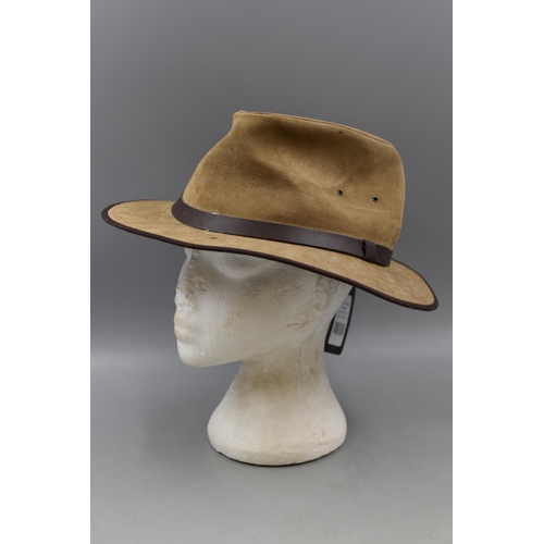 320 - Jaxon & James Nubuck Leather Nubuck Safari Fedora  XL- Chestnut in Colour with Tag