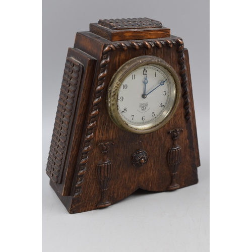 325 - An Art Nouveau Style Smiths Wooden Mantle Clock, Approx 8.5