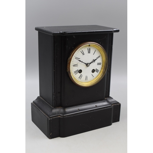 329 - Vintage Black Slate Chiming Mantle Clock approx. 10