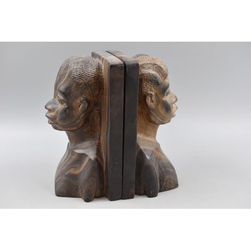 337 - Two Tribal Hand Carved Ebony Bookends (8